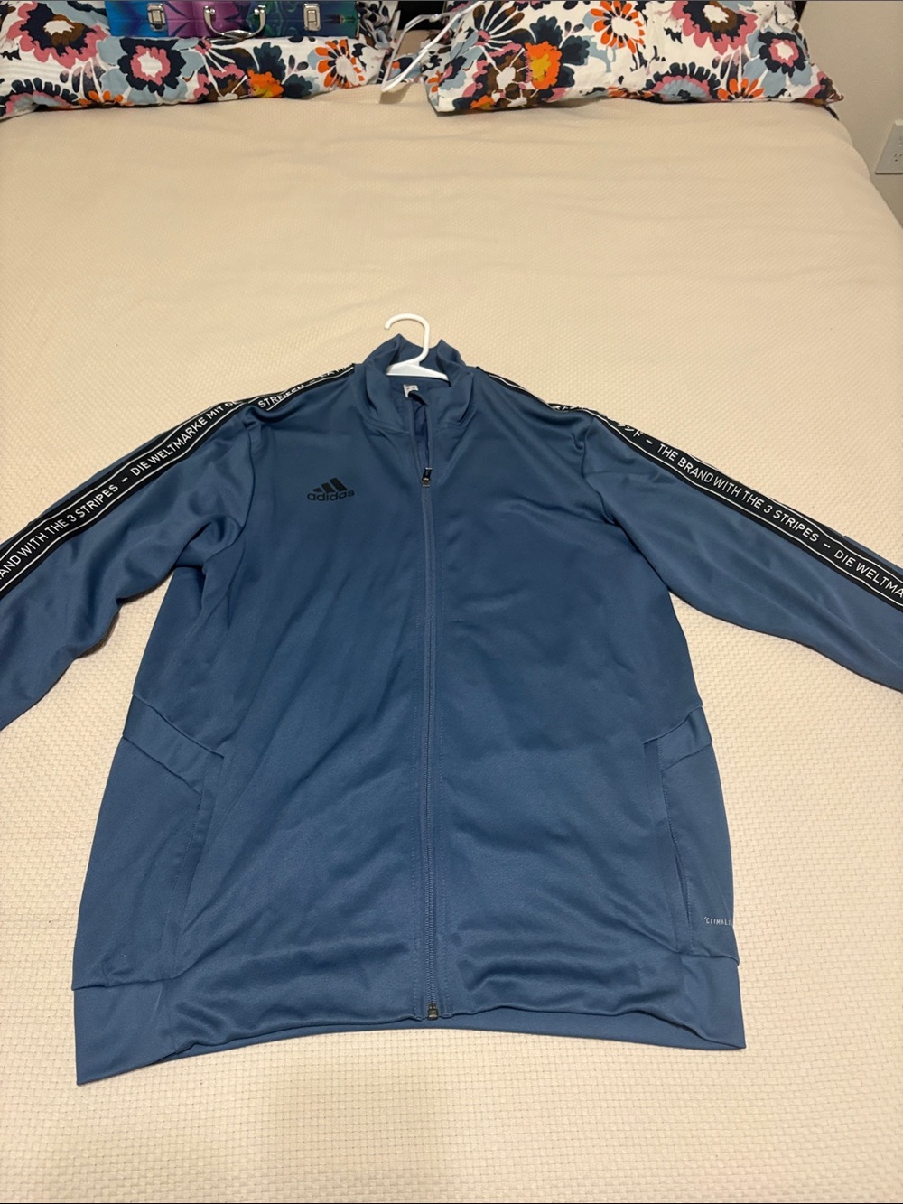 adidas Navy Blue Full-Zip Track Jacket with Branded Sleeve Tape